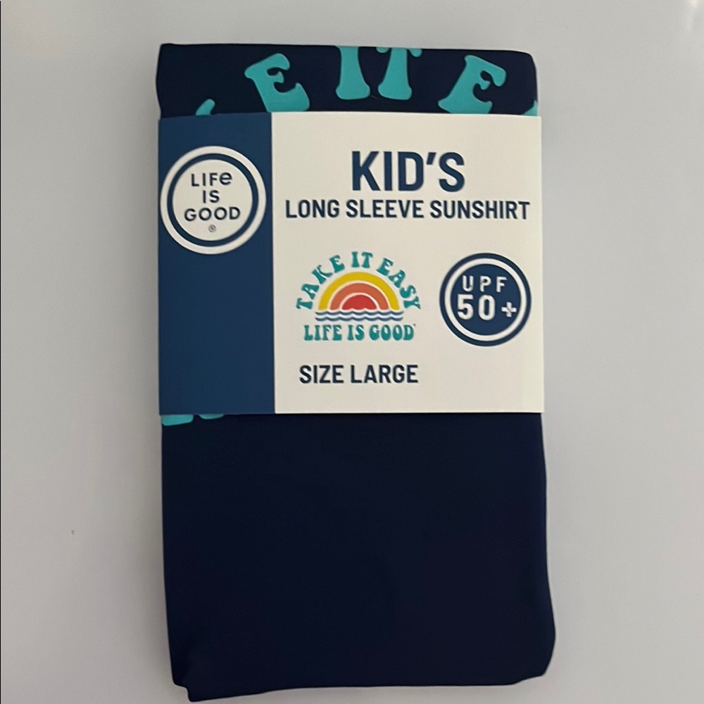 NWT Life is Good Kid's Long Sleeve Sunshirt - Navy. Size kids large.